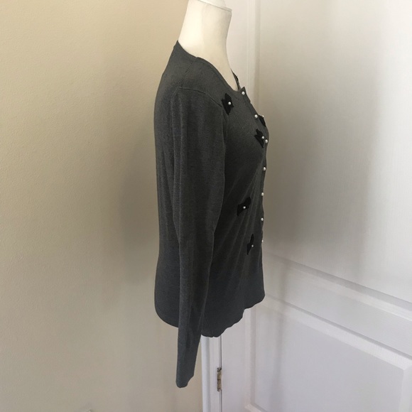 Charter Club Gray Bow Pearl Cardigan Sweater NWT - Picture 3 of 7